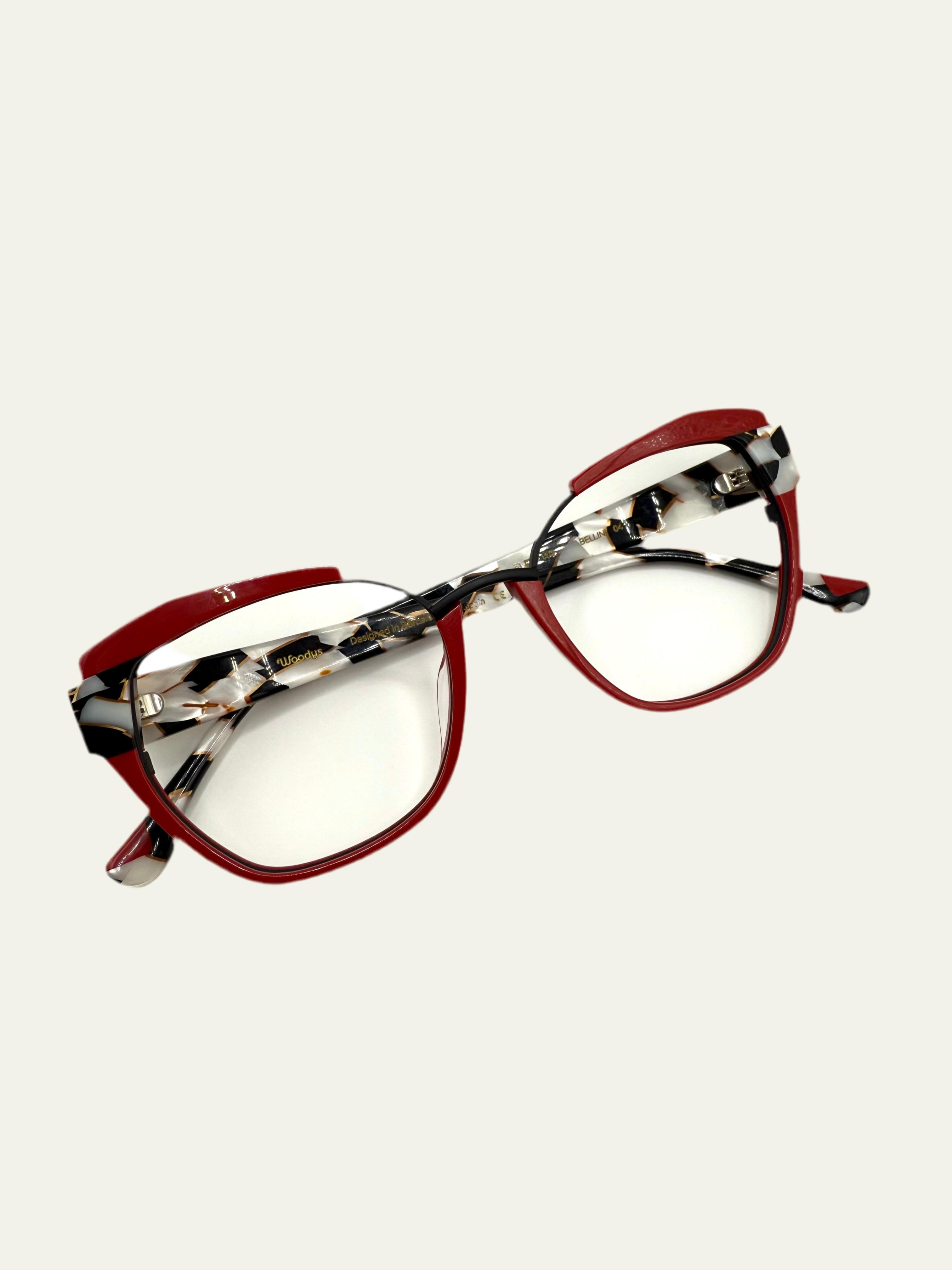 Woodys – Bellini | Lunettes de vue femme combiné noir, rouge & écaille
