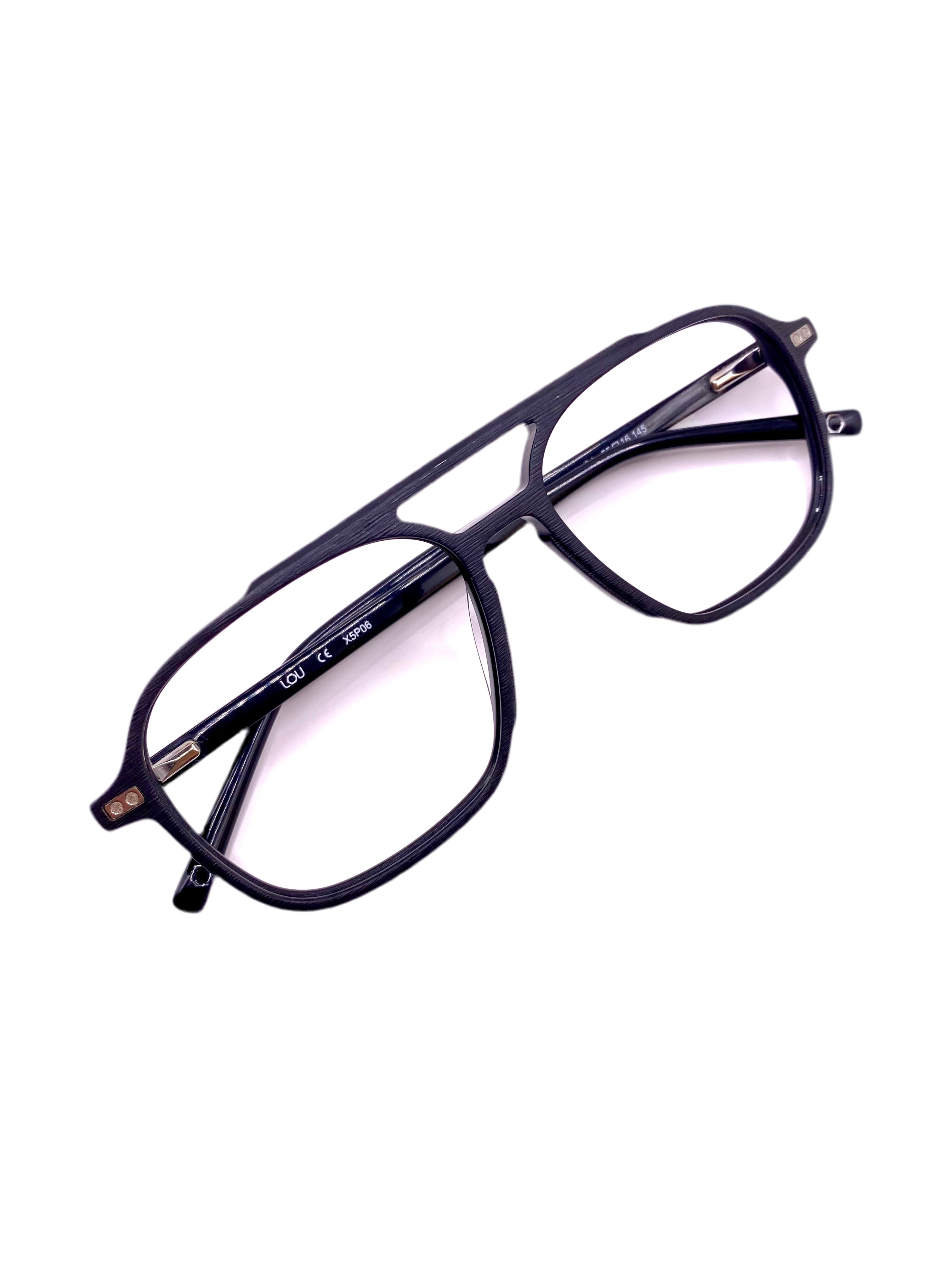 Lou – H4 | Lunettes de vue homme acétate double pont noir + clip