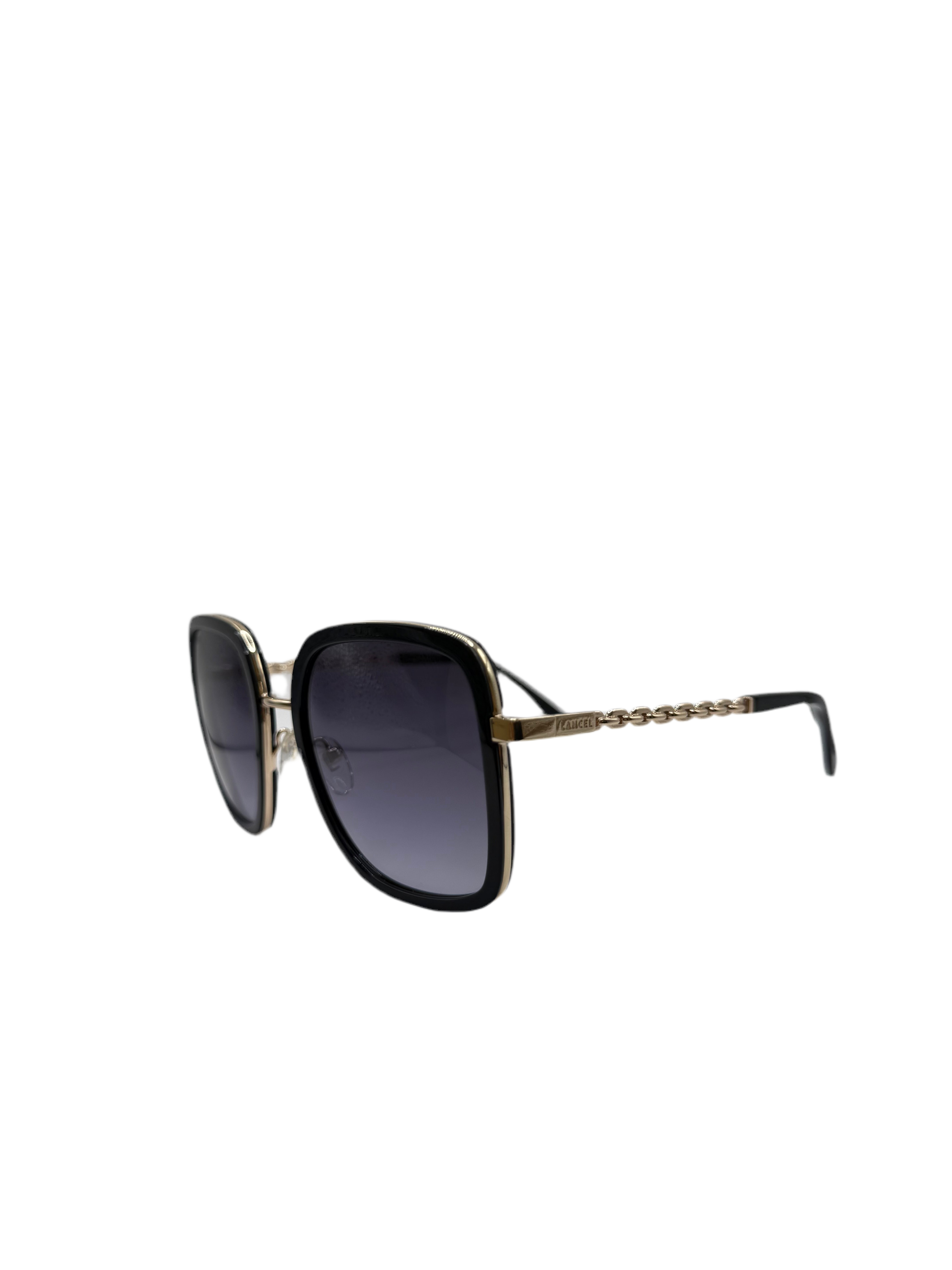 LANCEL LA91036 – Lunettes de soleil femme or & noir + verres bleu dégradé