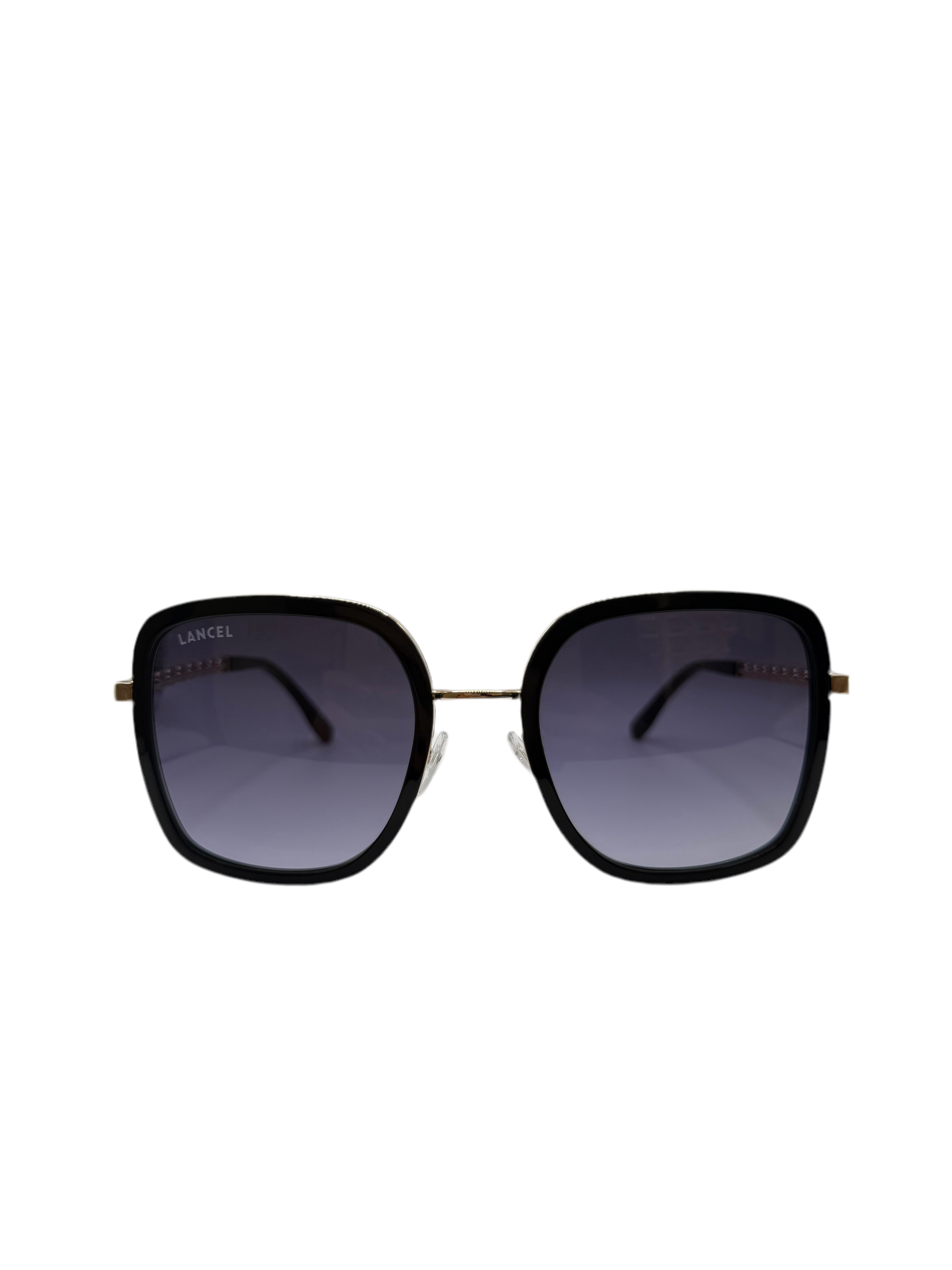 LANCEL LA91036 – Lunettes de soleil femme or & noir + verres bleu dégradé
