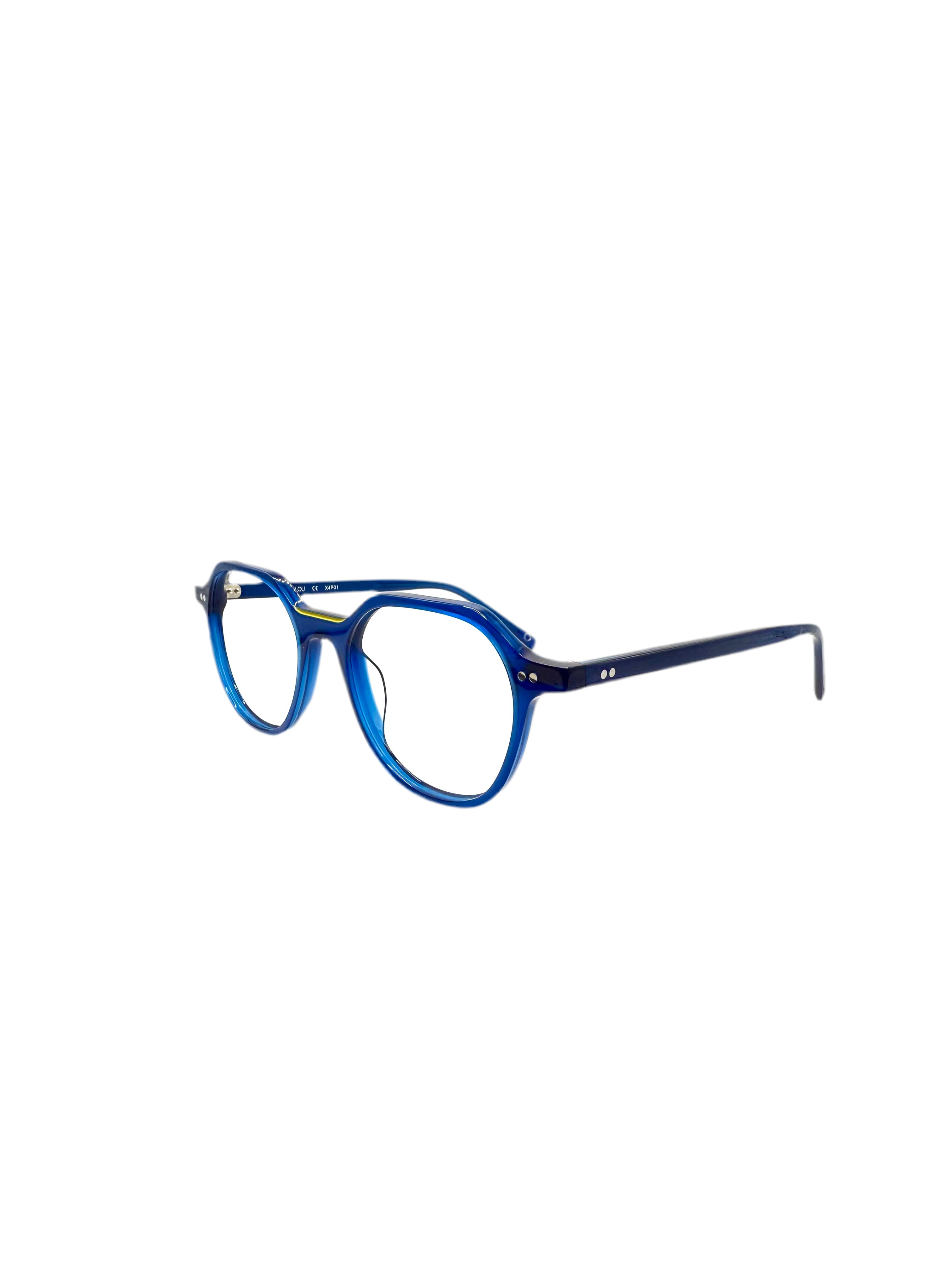Lou – AM61 | Lunettes de vue homme acétate bleu liseré jaune