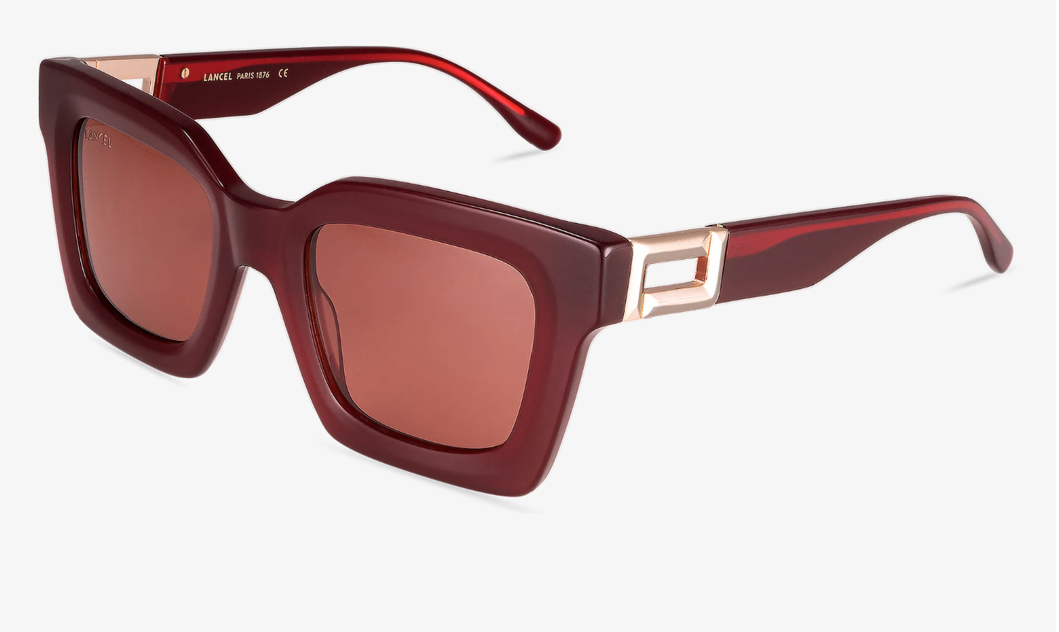 LANCEL LA91047 – Lunettes de soleil femme rouge & or + verres bordeaux