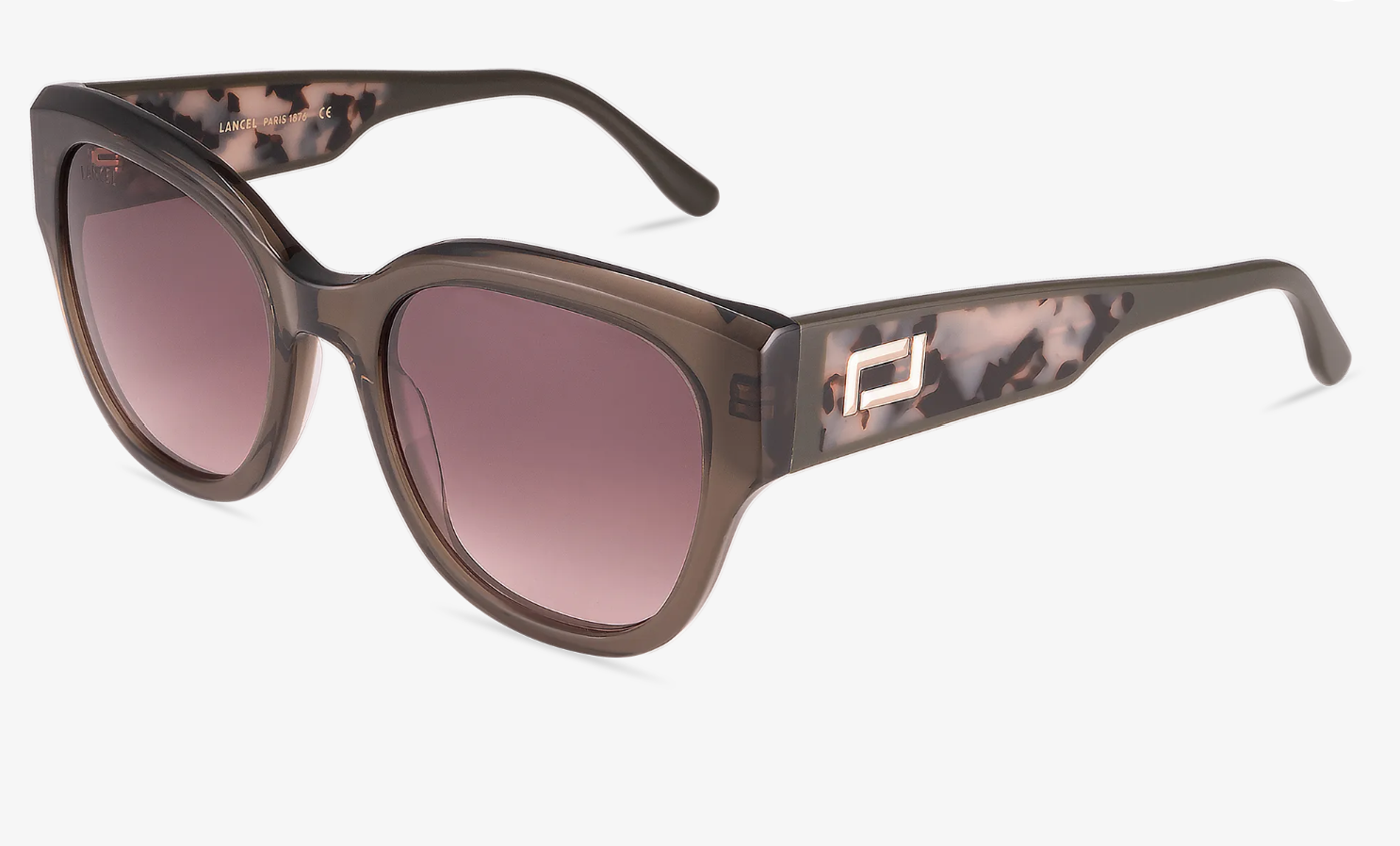 LANCEL LA91042 – Lunettes de soleil femme kaki & écaille blanc + verres brun rose