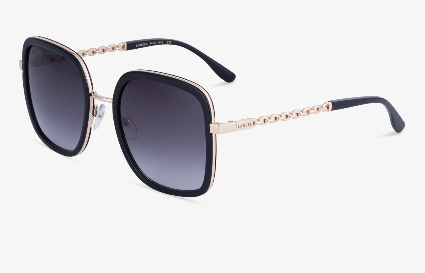 LANCEL LA91036 – Lunettes de soleil femme or & noir + verres bleu dégradé