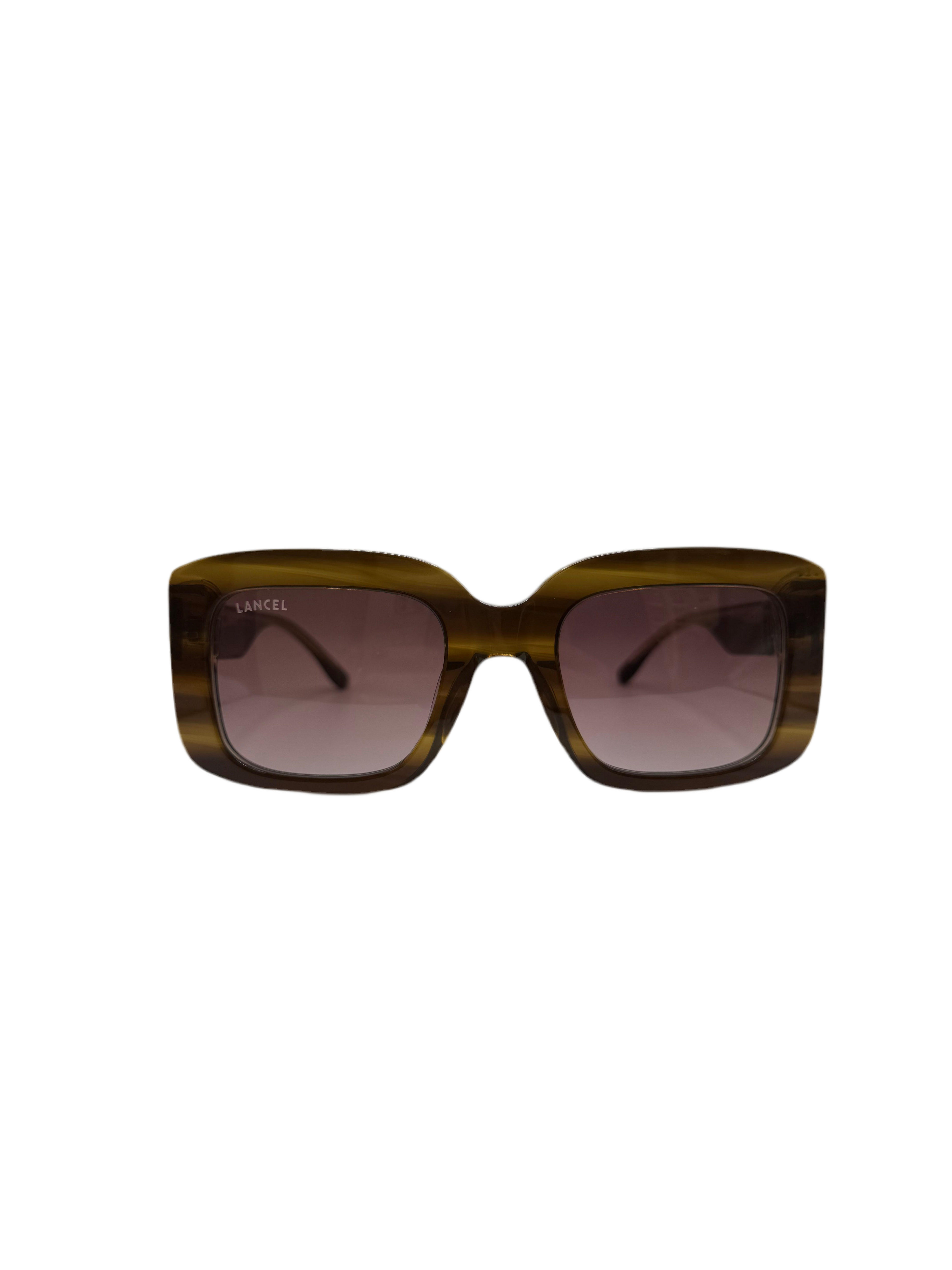 LANCEL LA91048 – Lunettes de soleil femme kaki & or + verres brun dégradé