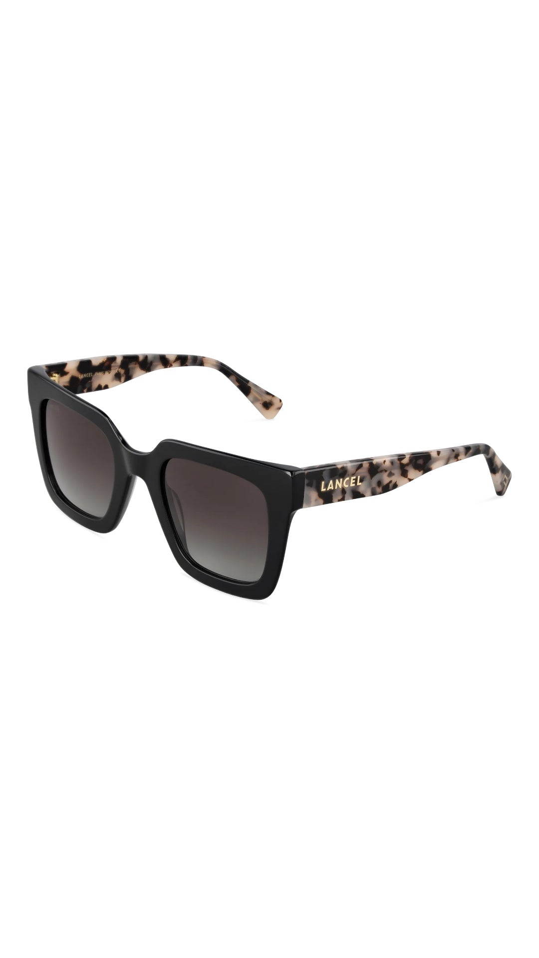 LANCEL LOUISON – Lunettes de soleil femme acétate noir branches écaille & verres gris dégradé
